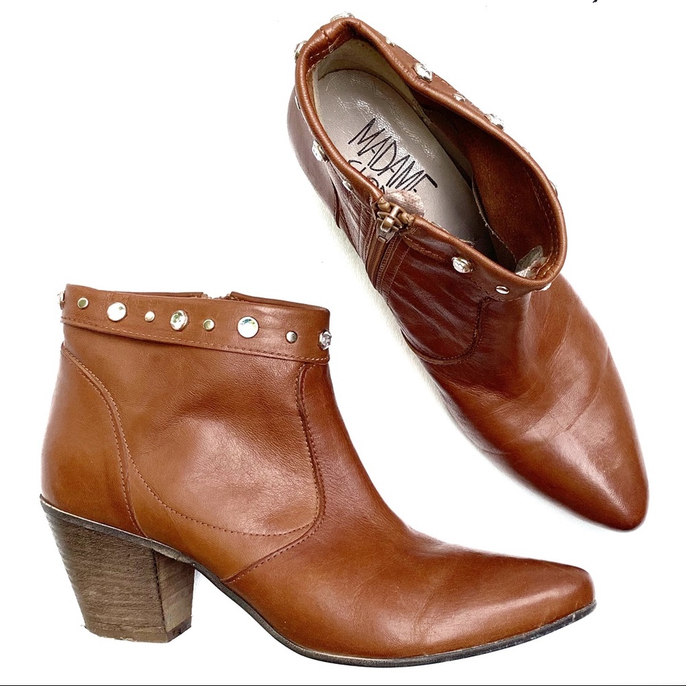Madame Clode 38 Brown Leather Studded Short Boots